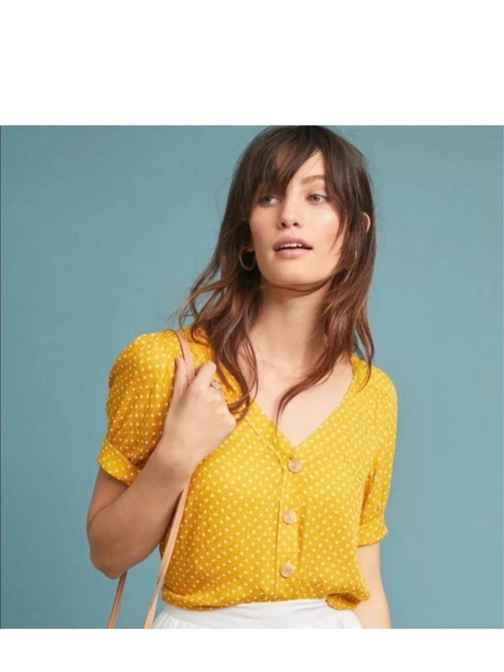 Maeve by Anthropologie "Hansley" Yellow Polka Dot Blouse